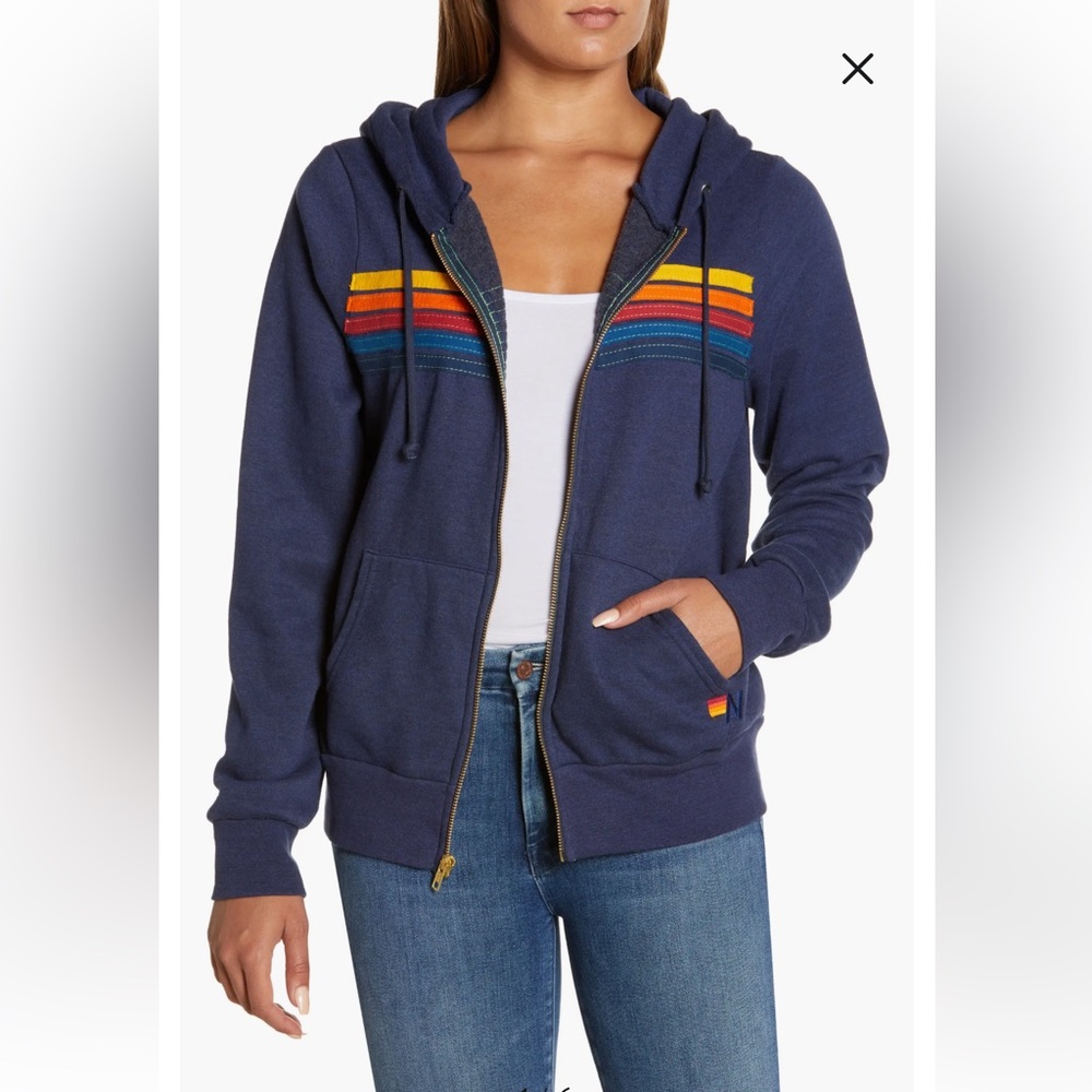 Aviator Nation Navy 5-Stripe Zip Hoodie